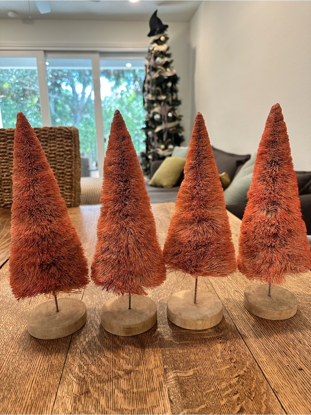 Anthropologie Rust Orange Bottle Brush Holiday Tree Set by